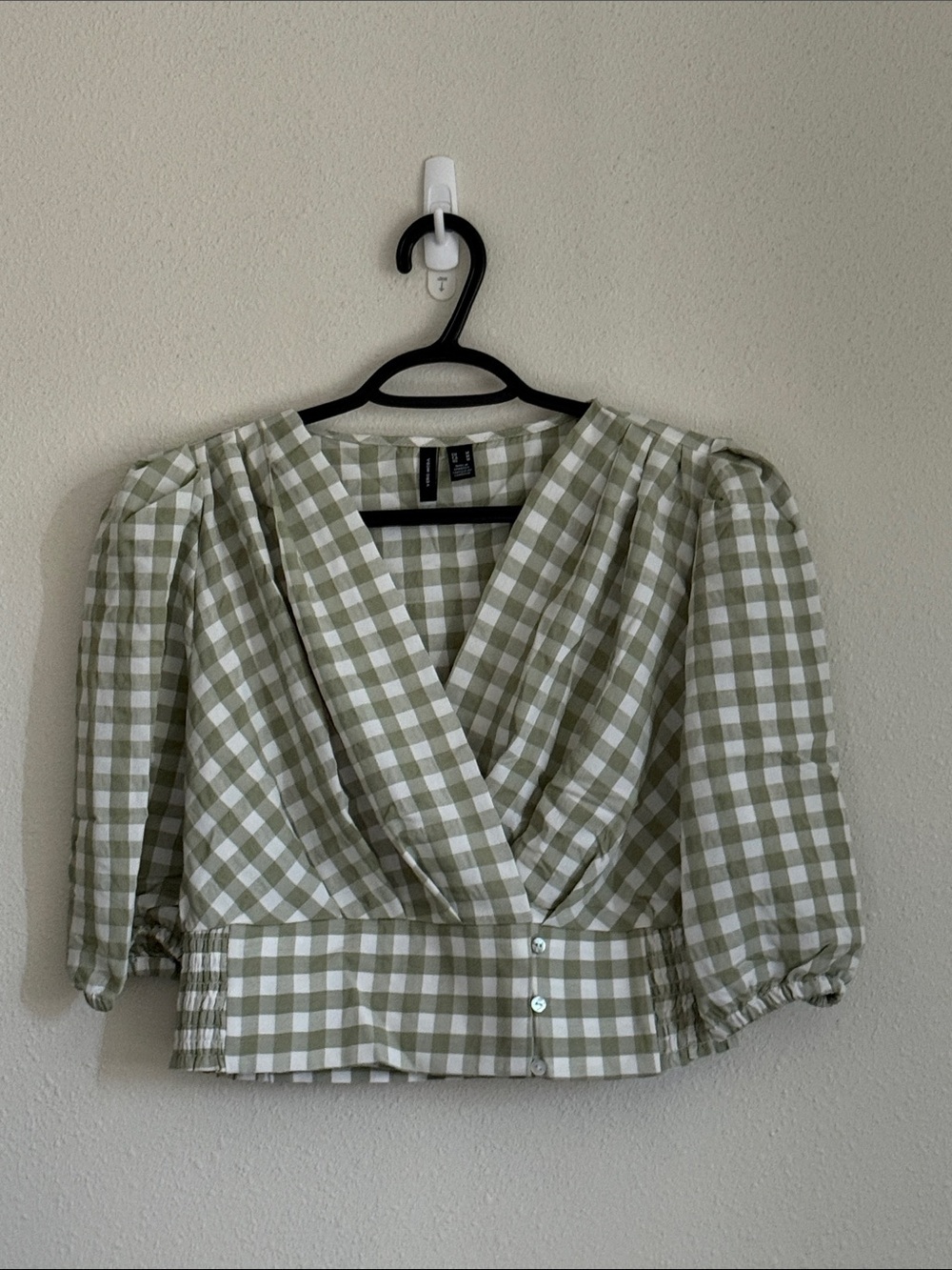 Vero Moda Olive Green Gingham Wrap Blouse